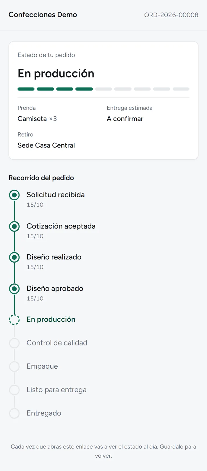 Seguimiento sin cuenta para el cliente